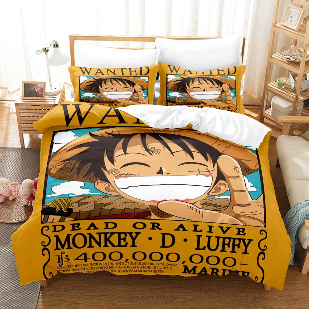 Bedding Three-Piece Set 3D Digital Printing Cartoon One Piece Luffy Series Polyester Abrasive Quilt Cover