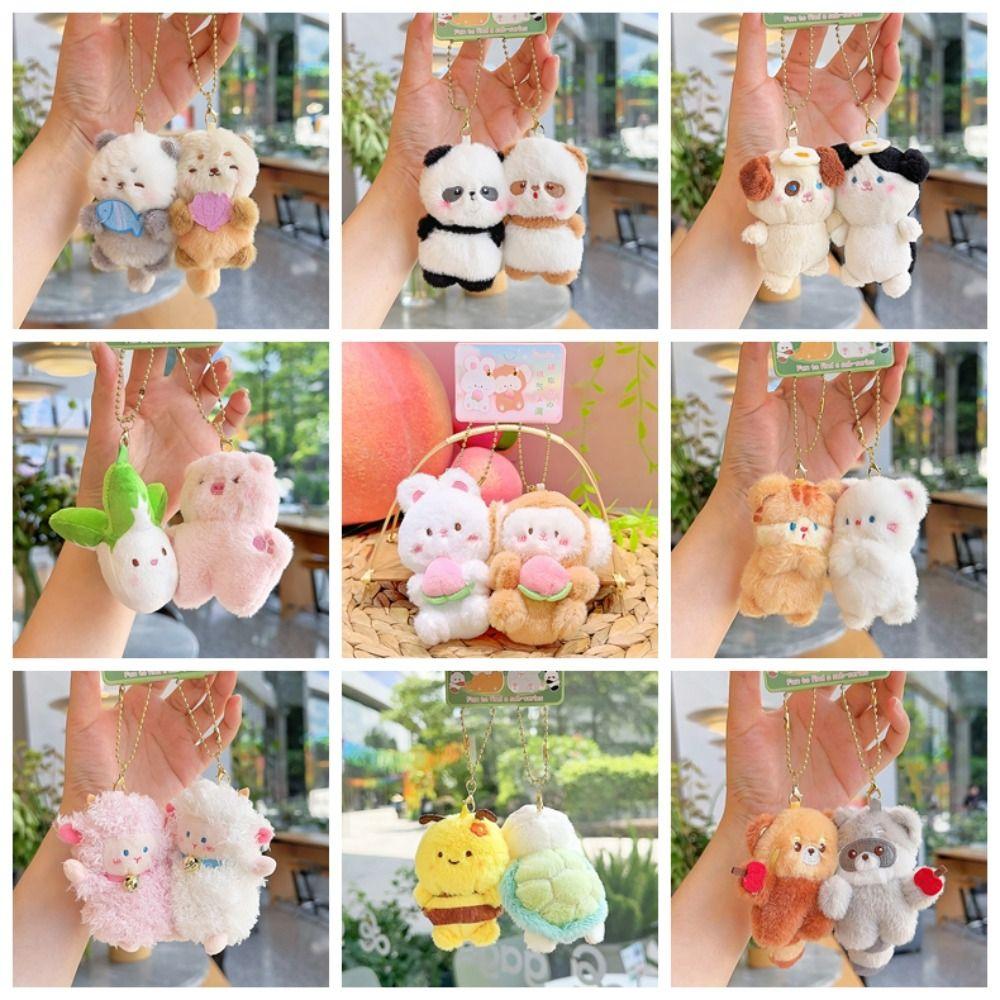 2pcs/set Magnetic Plush Animal Key Buckle Panda Cartoon Couple Pendants Fruit Bag Charm  Friends