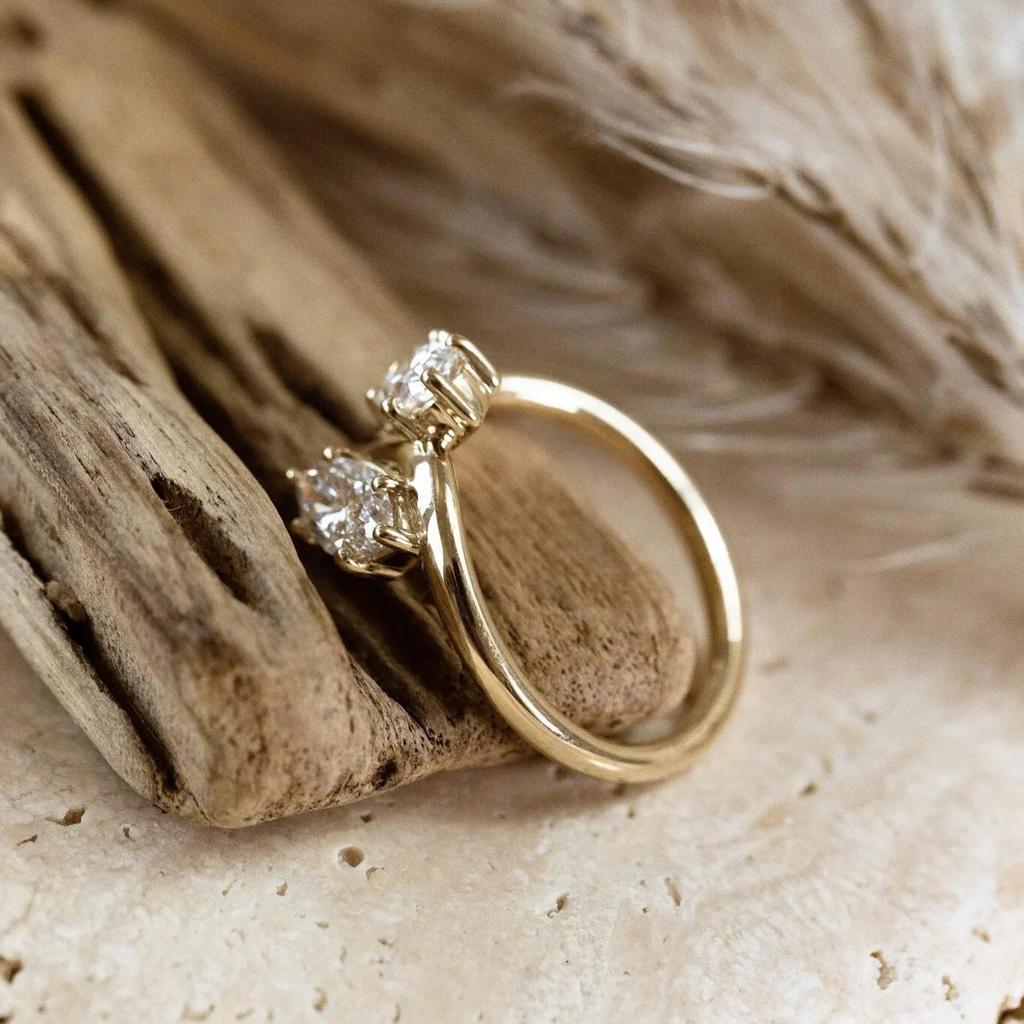 Toi Et Moi Cubic Zirconia Engagement Ring: Marquise & Oval Double Stone Silver Wedding Ring: Art Deco Bridal Jewelry Gift For Her