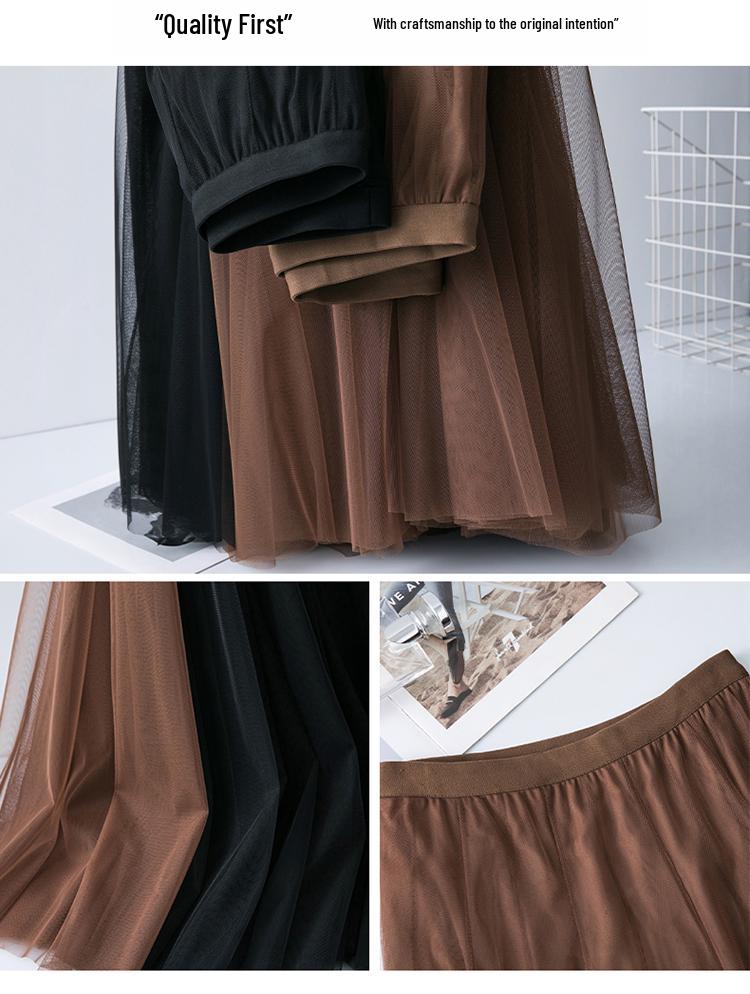 Brand Discount Women's High Waist Pleated Silk Midi Skirt with Puffy Mesh Overlay