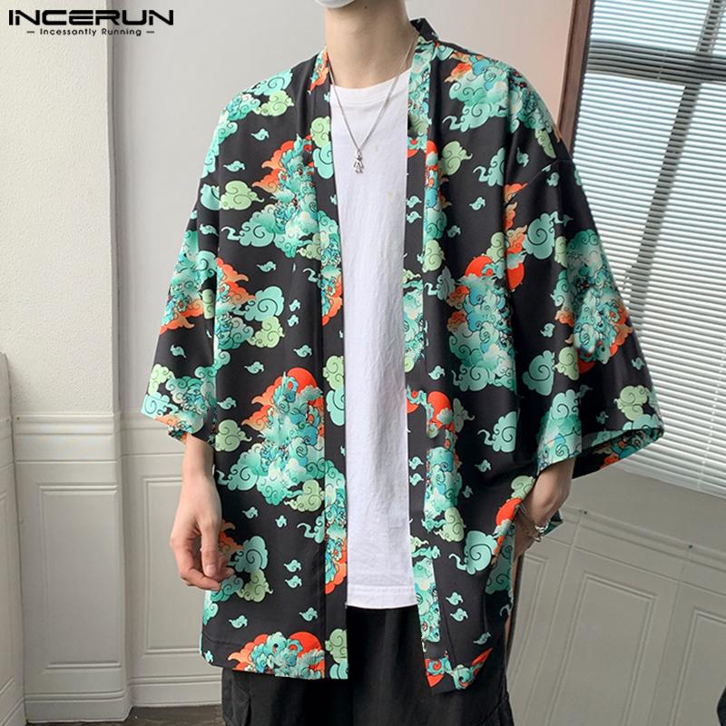 

INCERUN Мужские кимоно-юката с короткими рукавами и мешковатыми топами с принтом