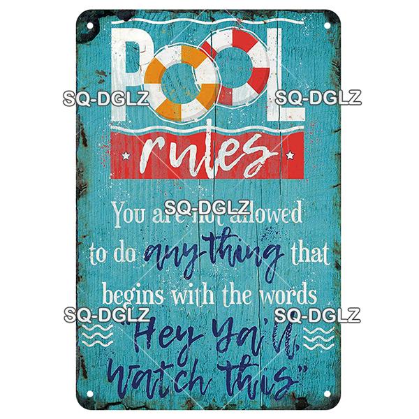SQ-DGLZ Vintage Warning Pool Rules Metal Sign Plate Tin Sign Plate Home Bar Door Wall Decor Sticker Decoration Plaque Poster