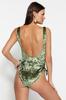 Women's New Season Swimsuit Khaki Square Collar Ribbed Velvet High Leg Swimsuit