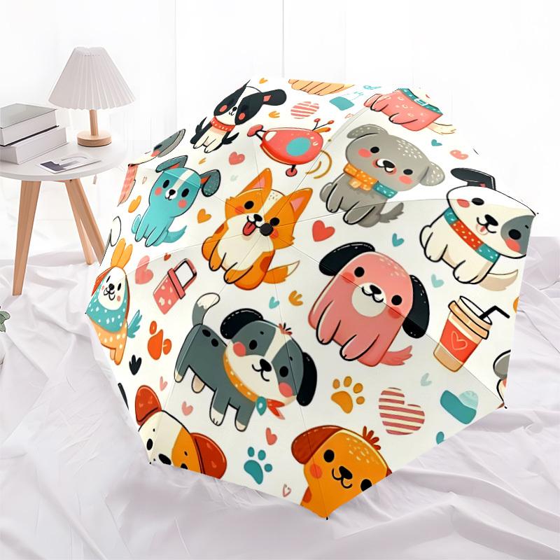 1pc Dogs, Cute Automatic Folding Umbrella - Portable Collapsible Design, 8-Rib Iron Frame, Durable Fabric Yy251125156