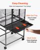 Bird Cage, 625 x 425 x 1370 mm, Flat Top, Wrought Iron Bird Flight Cage with Perches, Slide-Out Tray and Plastic Feeders, Casters, for Parrot, Blue