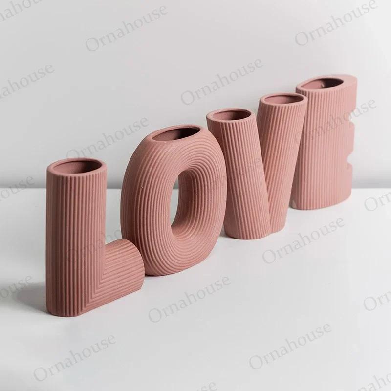Nordic Ceramic Vases 4-piece Love Vases Living Room Flower Arrangement Decoration Home Decoration Flower Pot Gifts Korean Style