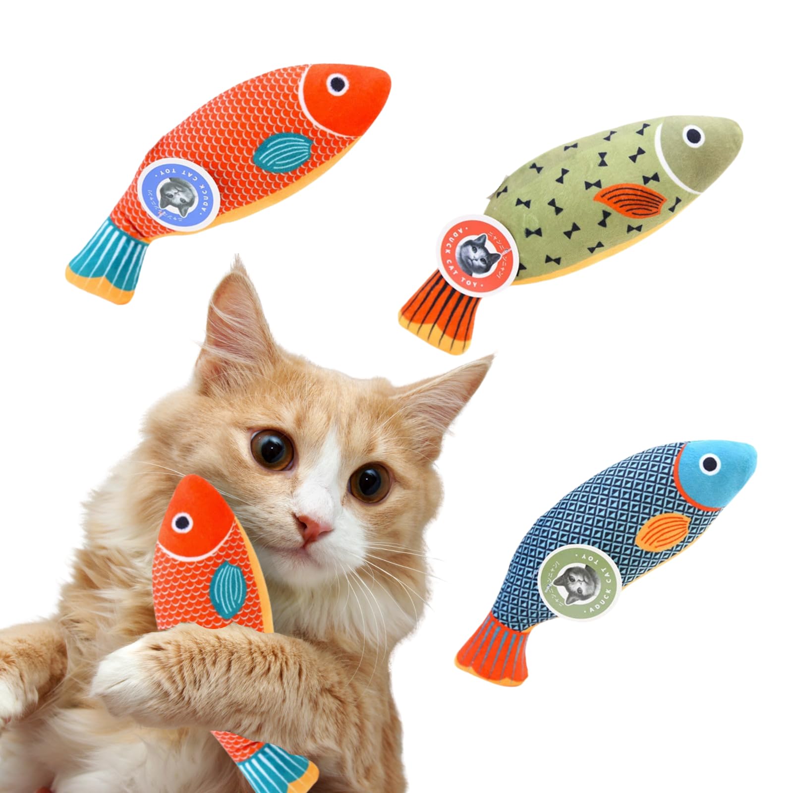 

3-Piece Cat Toy Set Carp-Shaped Plush Toy with Catnip and Silvervine, Quiet Micro-Sound, Soft Material, Solitaire Play, Exercise, Stress Reduction,