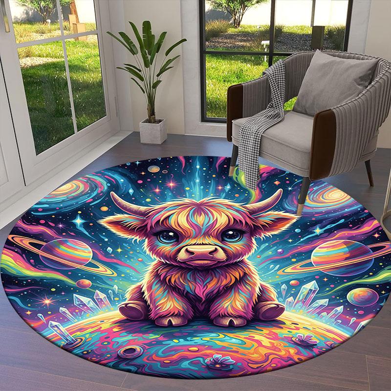 Colorful Planet Animals Round Area Rug,Carpet Rug for Living Room Bedroom Sofa Playroom Decor,Non-slip Floor Mat