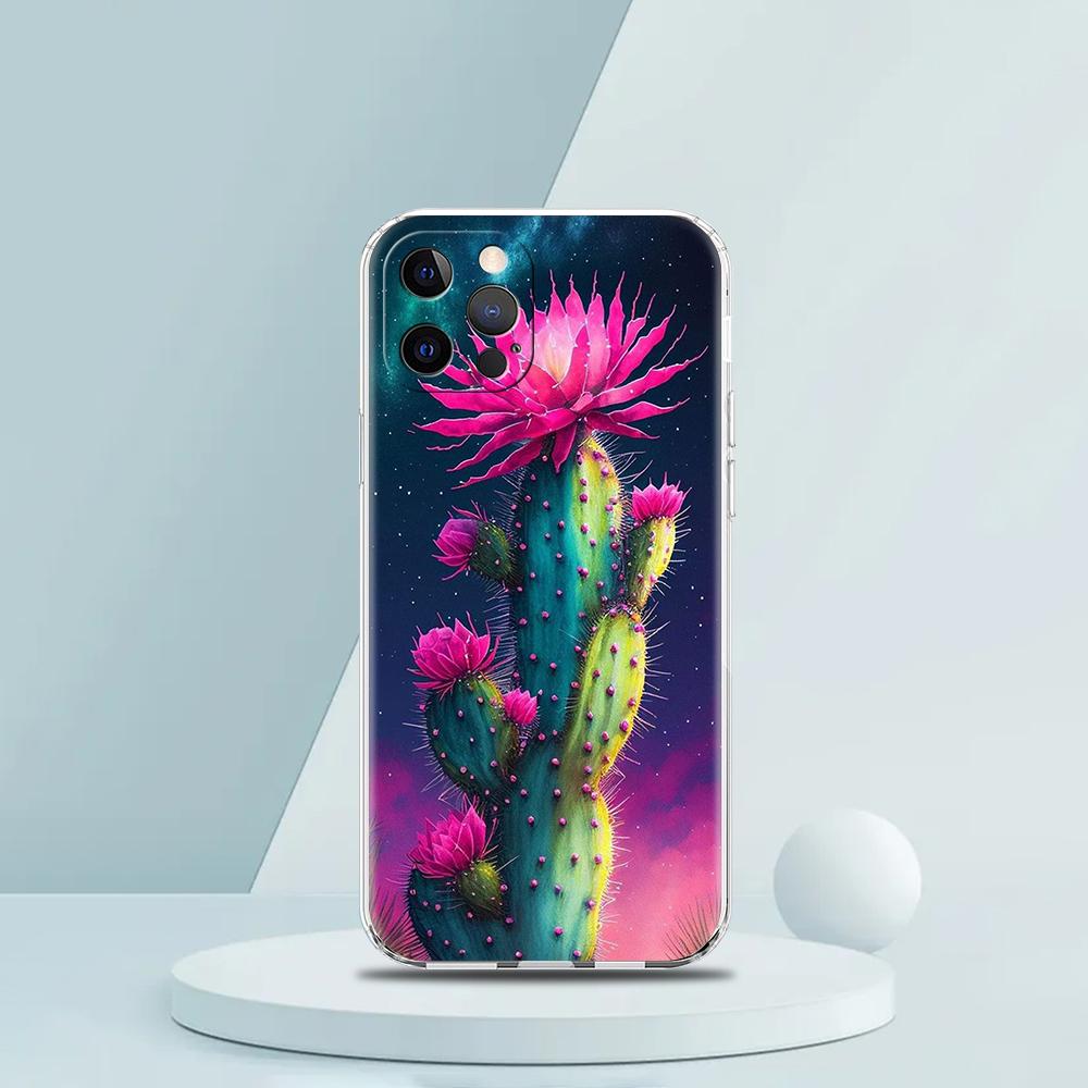 Plant Cactus Phone Case for iPhone 16 15 14 13 12 Pro Max Transparent Soft for iPhone 11 Pro Max 7 8 Plus XS XR Shell Bags