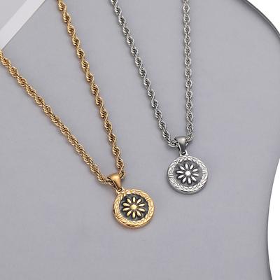 Collana Unisex con Moneta Antica Rotonda Dorata Incastonata di Alta Gamma Versatile Catena per Maglione Impermeabile Resistente al Sudore Non Scolorisce