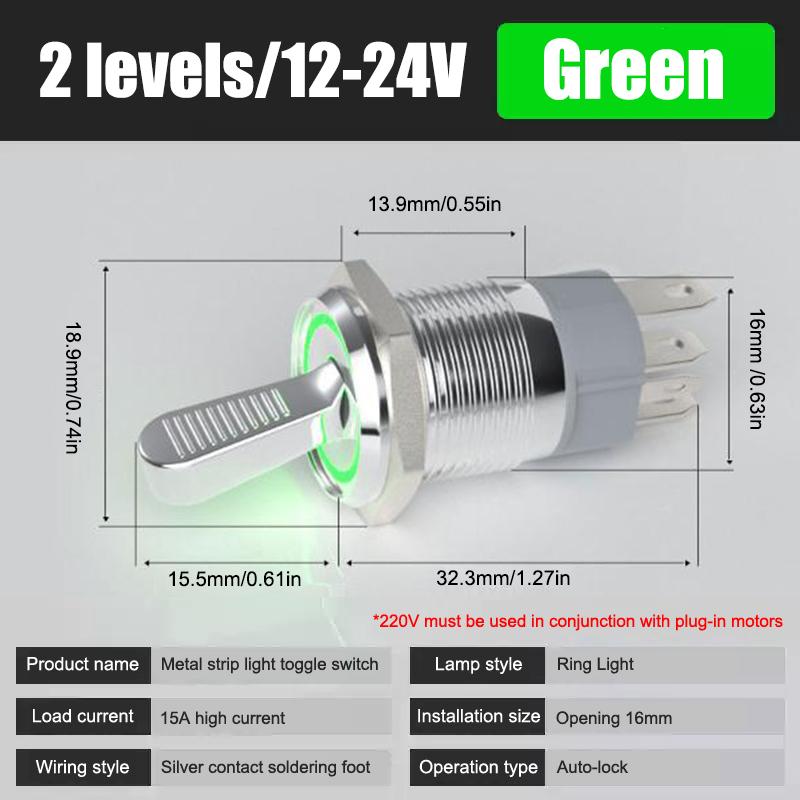 16Mm Metal Toggle Switch Waterproof Led Light Self-Locking 2 Position On Off Micro Button Switch