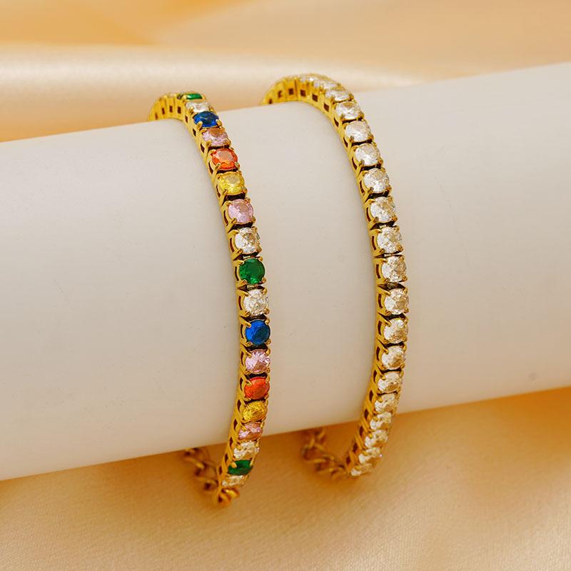 Colored Zircon Tennis Bracelet, Full Zircon Statement Chain, Light Luxury Women's Fashion Jewelry,