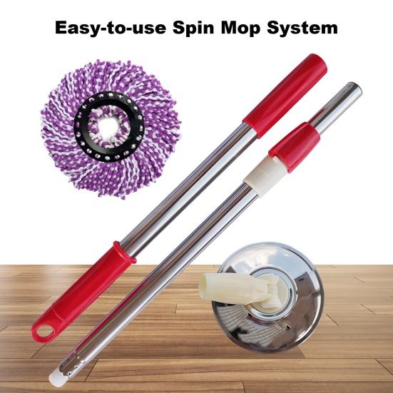 Stainless Steel Mop Rod with Adjustable Handle 360 Degree Rotation Floors Hair Dust Stains Deep Cleaning Spin Mop