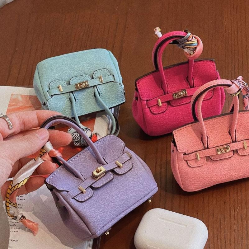 Mini Wireless Earbuds Case Organiser Key Holder Charm Faux Leather Keyring Pouch Various Vibrant Color Choice