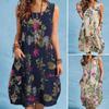 Bohemian Beach Dress Summer Vintage Floral Printed Sundress Women Sleeveless Knee-length Robe Holiday Vestidos Sarafans