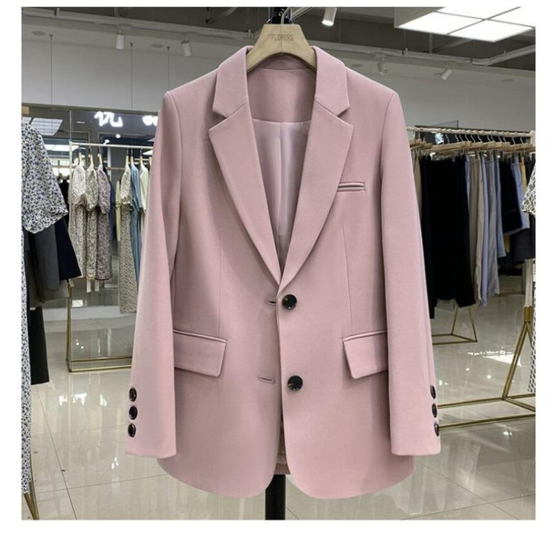 

Женский весенне-осенний модный пиджак, повседневная куртка с карманами и длинными рукавами, однотонная офисная рабочая одежда XL розовый