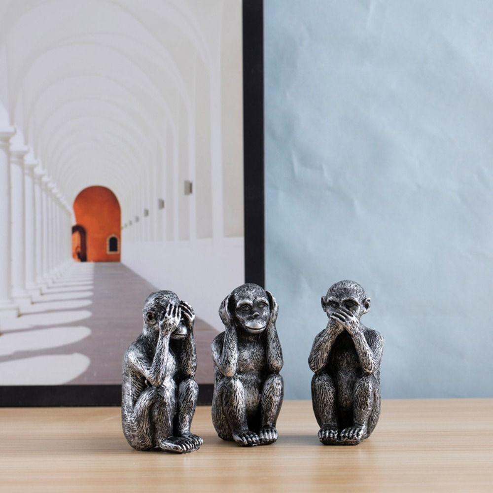 Handmade Craft Whimsical No Evil Monkeys Figurine Resin Monkey Ornament  Living Room Bedroom