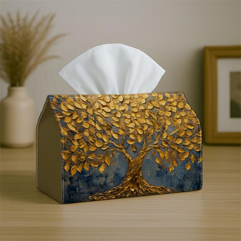 1pc Two Sizes Offered Metallic Golden Tissue Box with Tree of Life Design, a Sturdy Napkin Holder Suitable for Car, Kitchen, Dining, And Home Decorati
