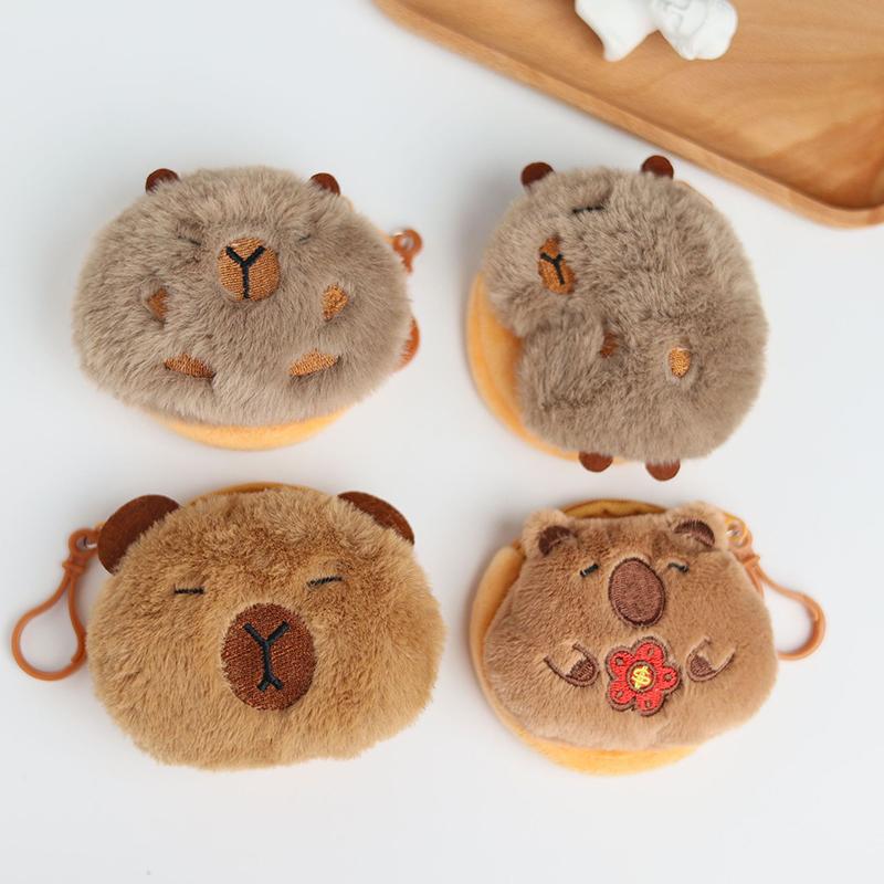 Creative Capybara Anime Plush Coin Purse  Kawaii Mini Coin Purse Round Cartoon Bags Pendant Headphone Organizer
