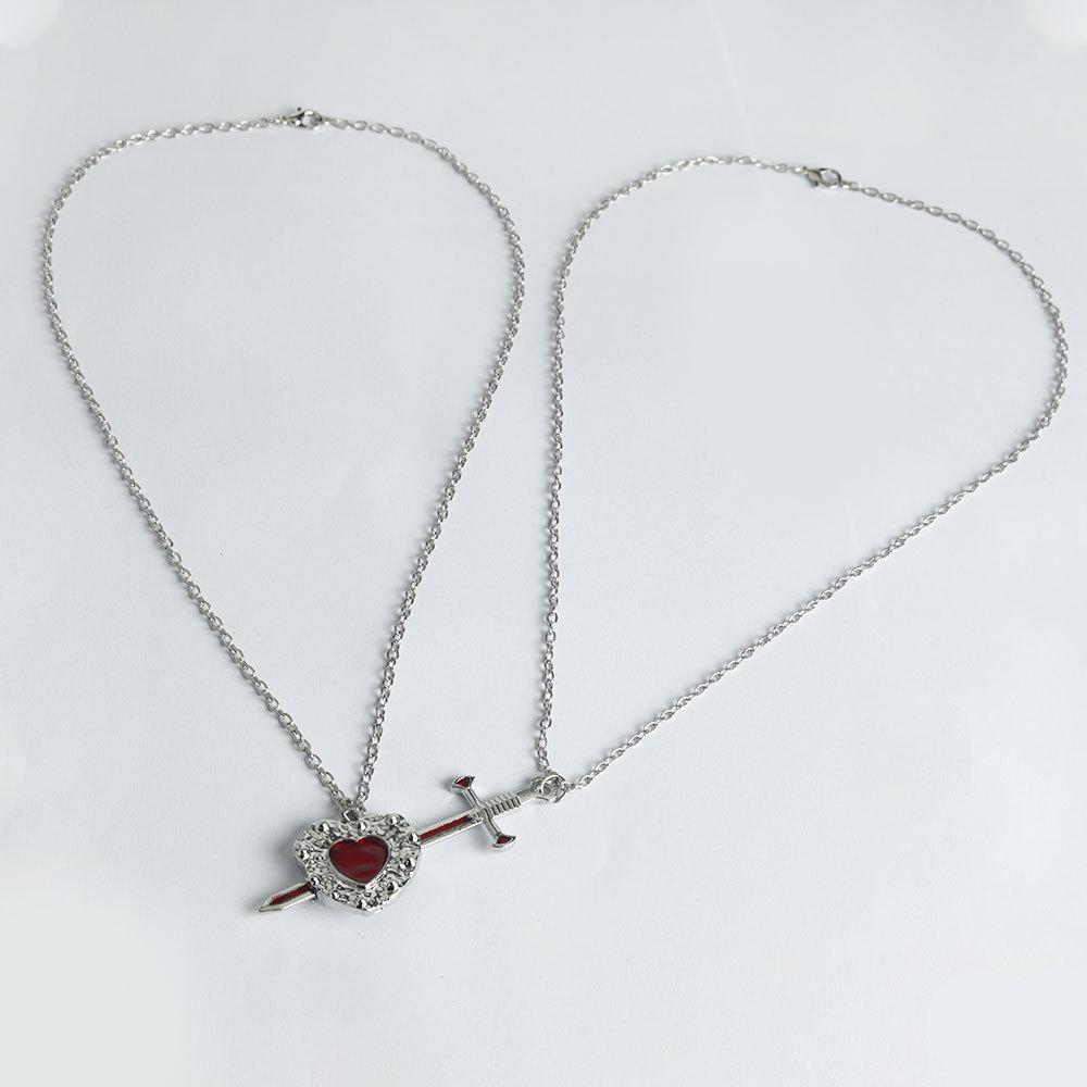 European & American Heart Pendant Couple Necklace with Sword Design