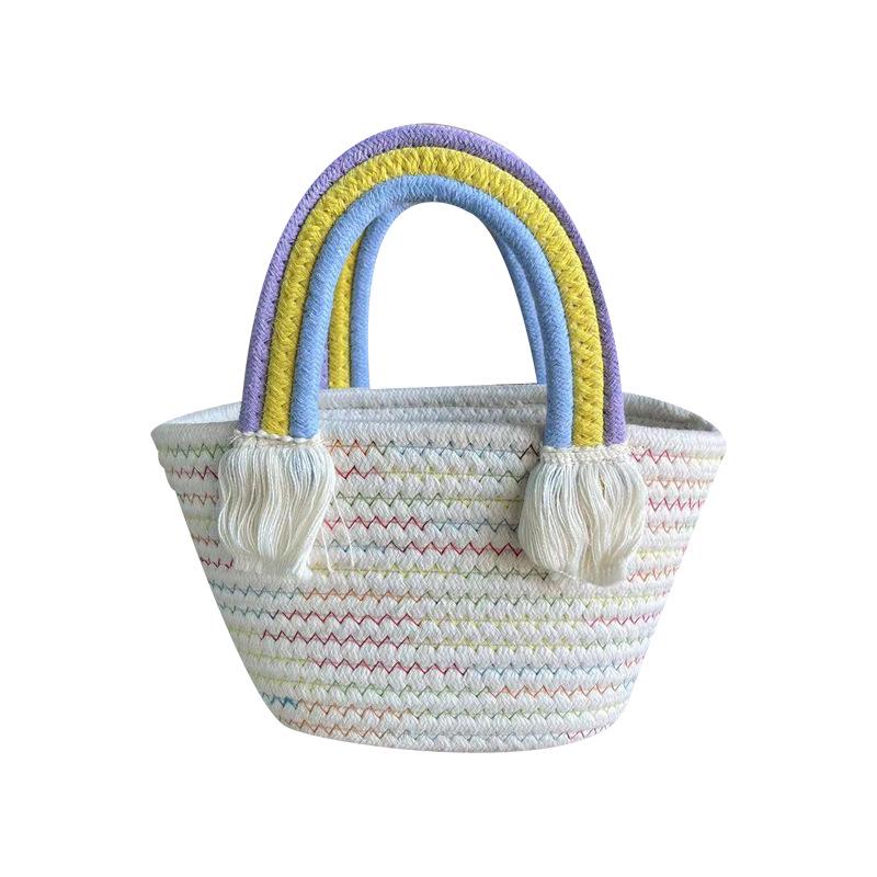 Rainbow Woven Cotton Rope Handbag - Fresh, Simple, Sweet Travel Tote