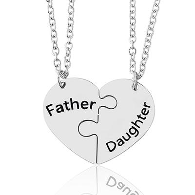 2 Pcs Father Daughter Heart Pendant Necklace Brother Sister Puzzle Matching Necklaces Family Jewelry Gifts
