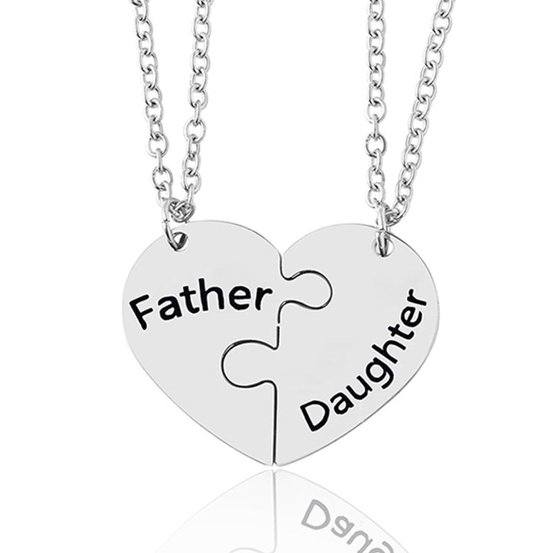 Jewelry Ring 1 Women's 2 Pcs Father Daughter Heart Pendant Necklace Brother Sister Puzzle Matching Necklaces Family Jewelry Gifts