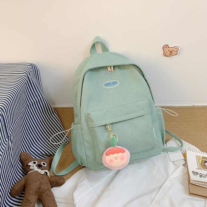 Cute Girl Backpack Nylon School Bag With Solid Color And Letter Embroidery Design For Daily Use
