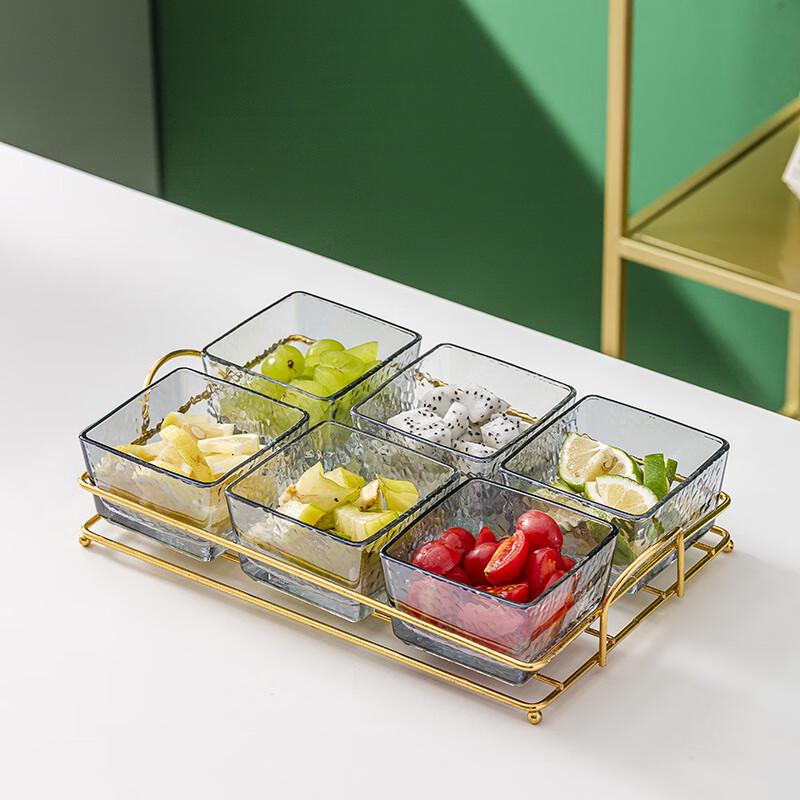 Divided Glass Serving Platter with Gold Stand 1 Set