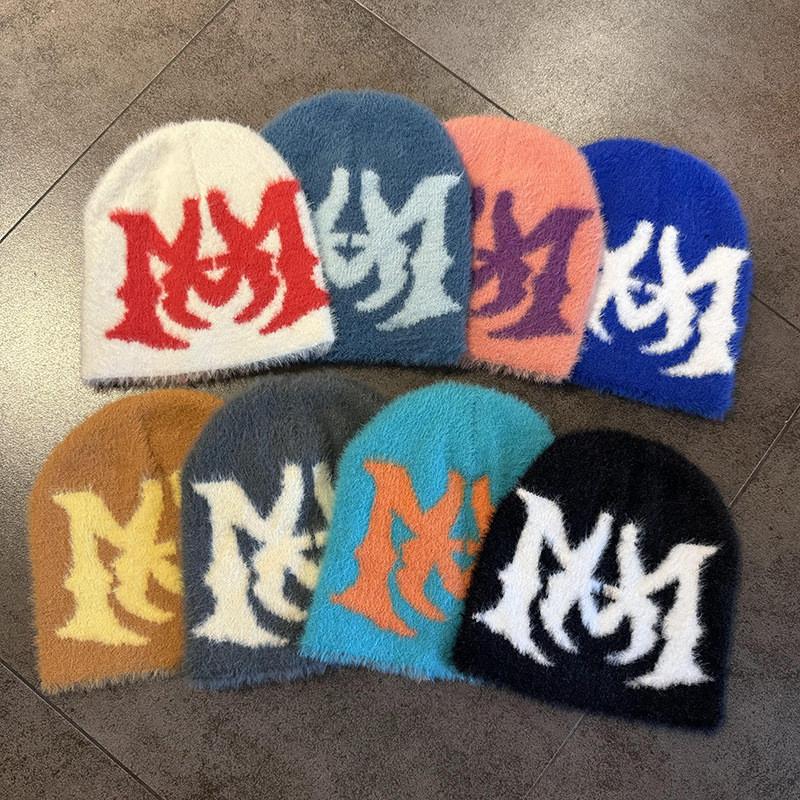 Fashionable Style Street Jacquard Mink Plush Neutral Knitted Hat Winter For