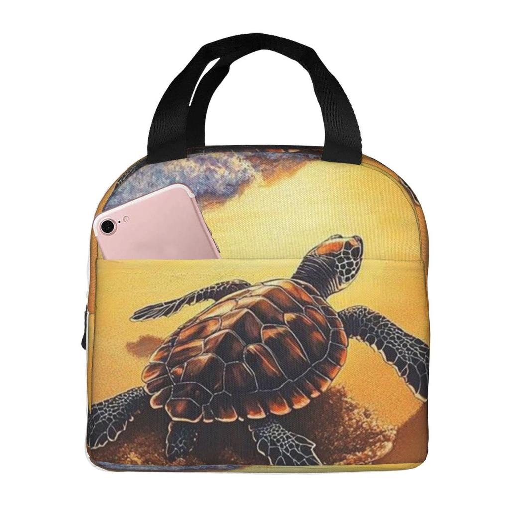 Meeresschildkröte am Strand Isolierte Lunchtasche für Damen Kinder Tragbare Lebensmittelboxen Thermische Lunchbox Tragetasche