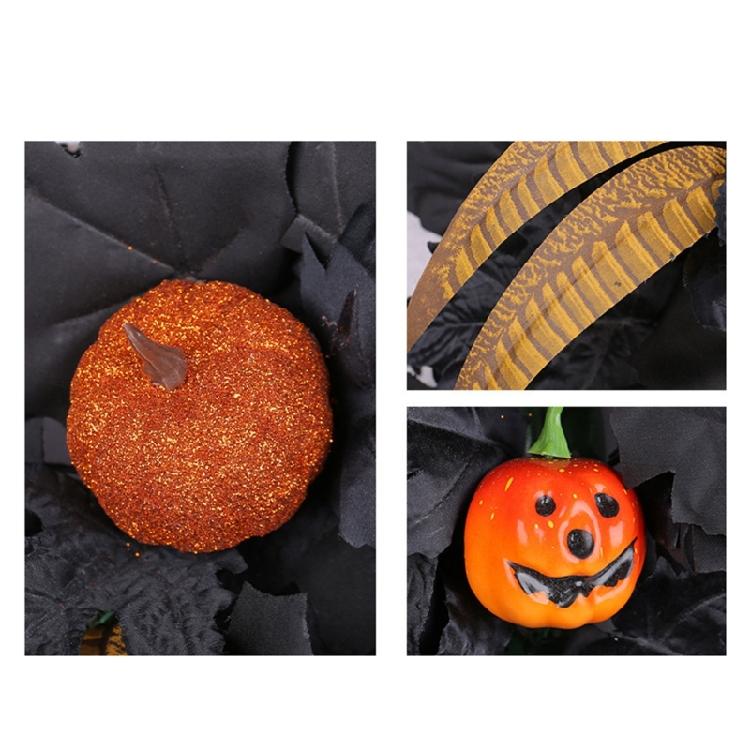 Halloween Wreath Black Plastic Maple Leaf With Cloth Pumpkins Outdoor Indoor Party Decoration Mysterious Door Ornament