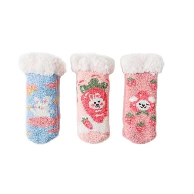 Non-Slip Fleece-Lined Baby Winter Socks - Thick, Warm, and Cozy Coral Floor Socks for Children