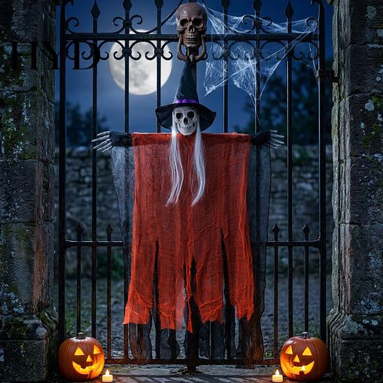 Scary Hanging Halloween Prop 38" Witch Decoration, Spooky Flying Skeleton Ghost Haunted House Decorations for Outdoor, Indoor Porch Yard Patio