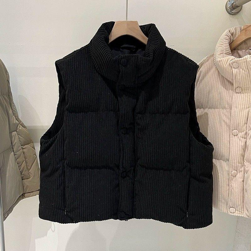 Corduroy spring autumn and winter new vest fashion stand-up collar loose short cotton vest outer wear vest