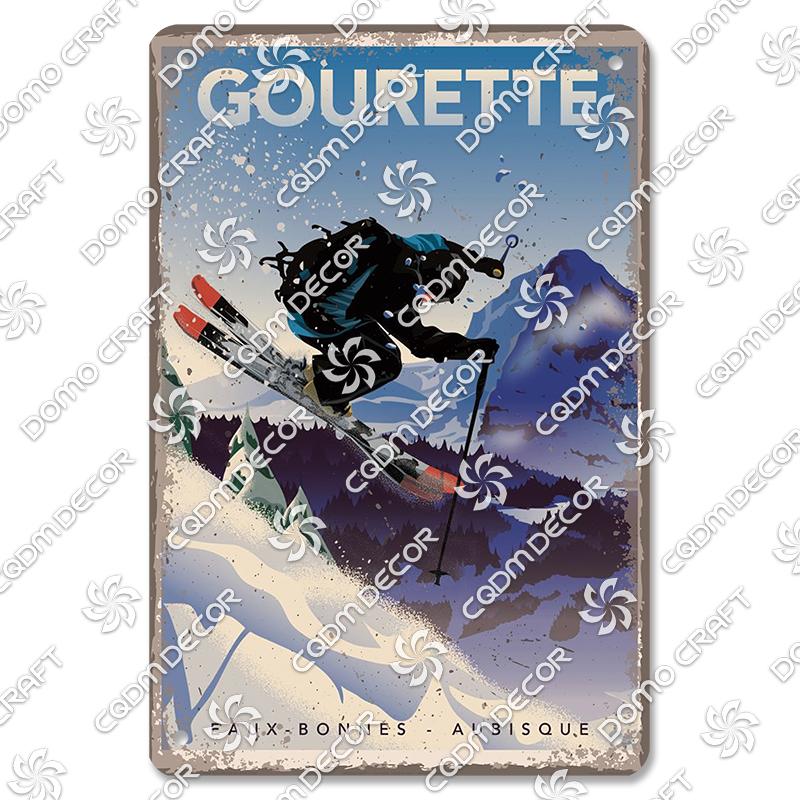Ski Poster Metall Blechschilder Skipiste Schlitten Winter Skifahren Sport Metallplatte Vintage Wanddeko Geschäft Ski Club Wohnzimmer Zuhause