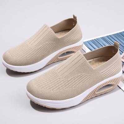 Women Walking Tennis Platform Shoes Slip-On Light Air Cushion Mesh Up Stretch Sneakers Running Casual Breathable Sports Shoes