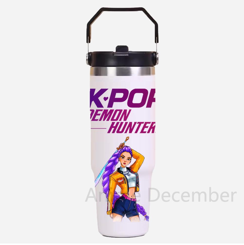 30oz Anime Kpop Car Stainless Steel Water Cup K-Pop Demon Hunters Toy Girl Group Rumi Zoey Mira Figures Cartoon-Printed Gift