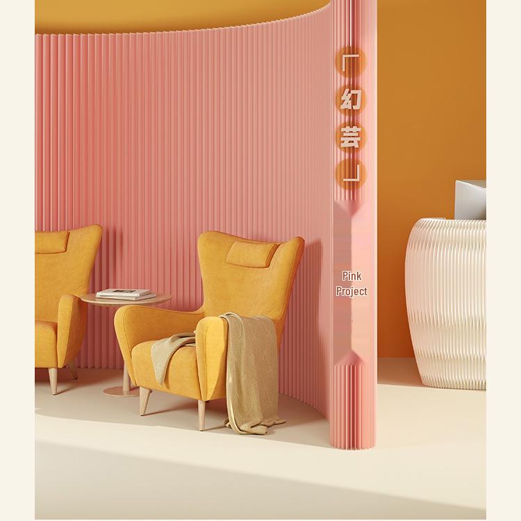 18-Panel Curved Folding Screen Divider – Japanese Style Retractable Wall for Live Broadcasts
