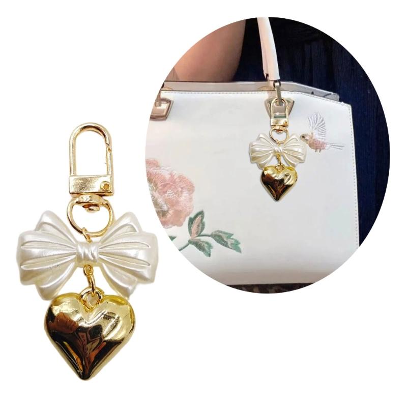 Schlüsselanhänger mit Herzanhänger und Schleife, Handy-Anhänger, abnehmbares Handy-Lanyard, handgefertigt, stilvoller Schmuck für Geldbörse und Tasche