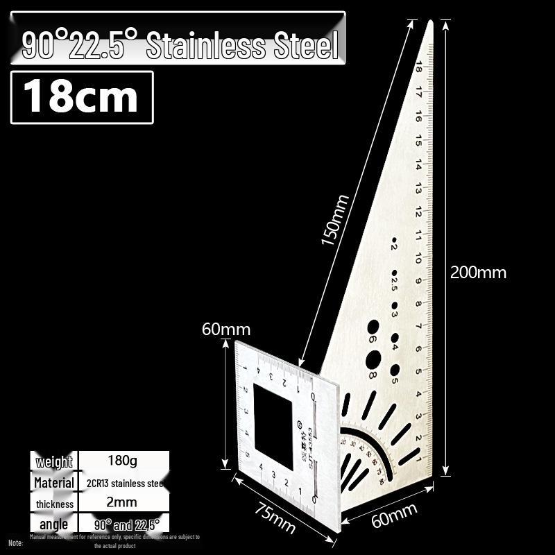 Multi-functional T-shaped Combination Square: 90° & 45° Marking Ruler, 2CR13 Stainless Steel for Woodworking and Wire-Passing.