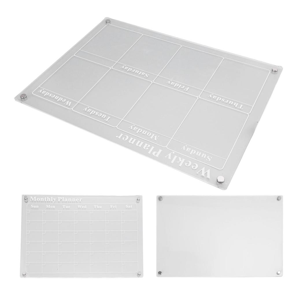 3Pcs Planning Board Set Acrylic Clear Dry Erase Blank Weekly Monthly Planner Board with 6 Pens