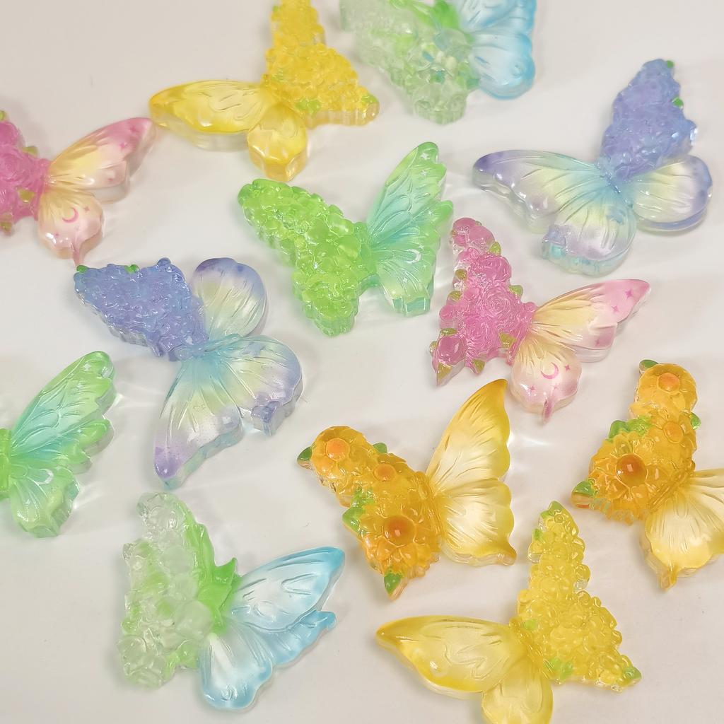 100pcs Mixed Gradient Mini Butterfly Slime Charms Flat Back Resin Cabochons for Jewelry Making DIY Hair Bows Center