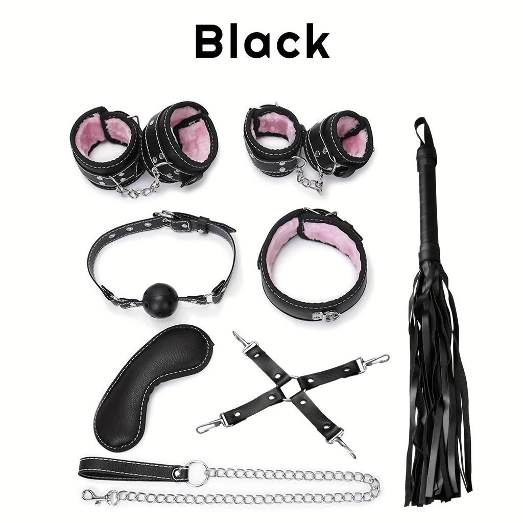 8 Pcs BDSM Bondage Restraints Sex Toys Sets Restraints Kits Bed Restraints Set For Beginners SM Adult Games Adjustable Handcuffs Ankle Cuff Gag Blindf