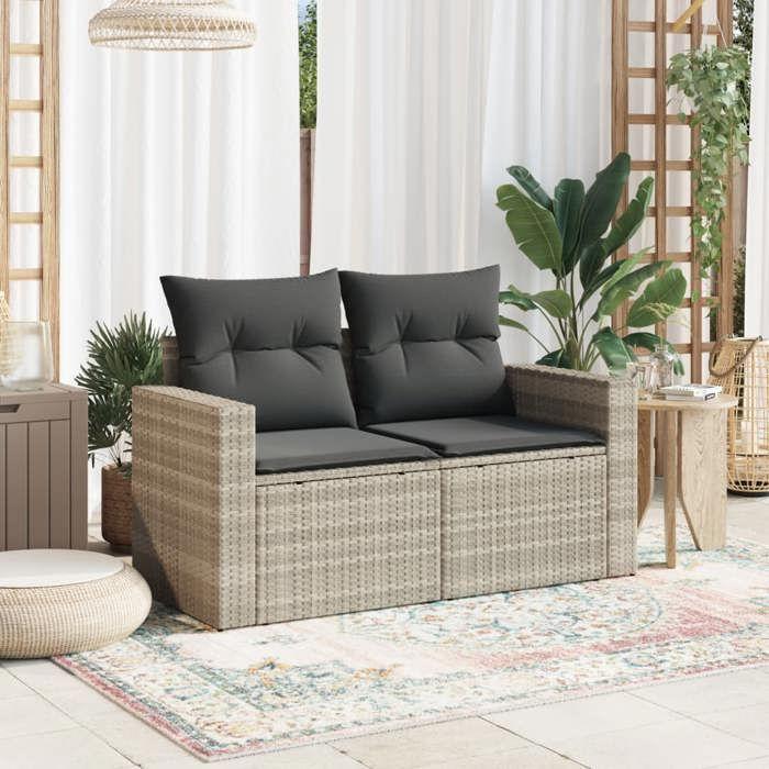 VidaXL Canapé de Jardin 2 Places et Coussins, Siège avec Housse, Meuble de Terrasse Patio Balcon Extérieur, Gris Clair 366195