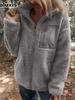 New Faux Fur Coat for Women Autumn Winter Fashion Warm Solid Color Zippered Plush Jacket