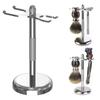 Alloy Construction Razor and Brush Stand Weighted Bottom Extra Wide Openings Shaving Brush Stand Chrome Finish Safety