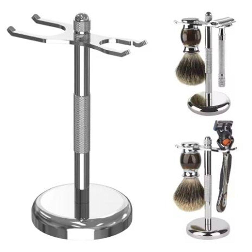 Alloy Construction Razor and Brush Stand Weighted Bottom Extra Wide Openings Shaving Brush Stand Safety Chrome Finish