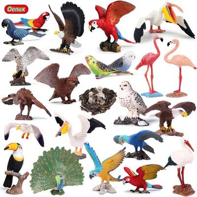 Realistic Bird Figurines Set: Eagle, Parrot, Peacock, Flamingo, and Owl