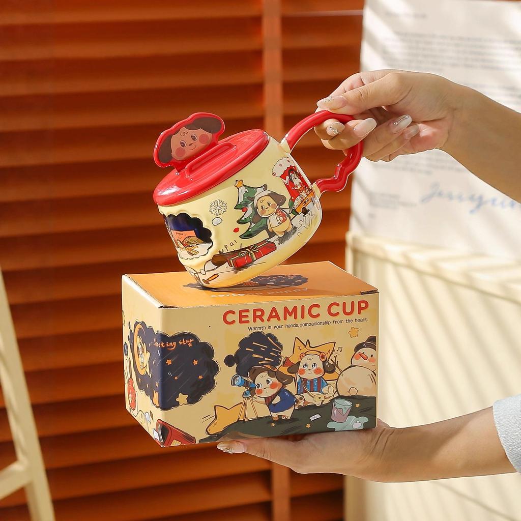 Creative mobile phone holder mug hand-painted wind cartoon puppy high value girl water cup office household cup